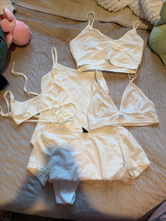 Tops - Women’s White Ribbed Bralette & Tank Pack - Soft Everyday Intimates
